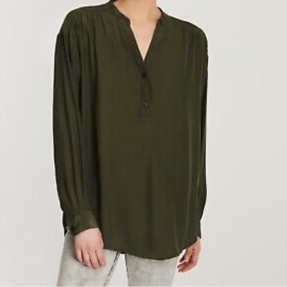 J Brand Silk Olive Green Shirt Blouse, NWT